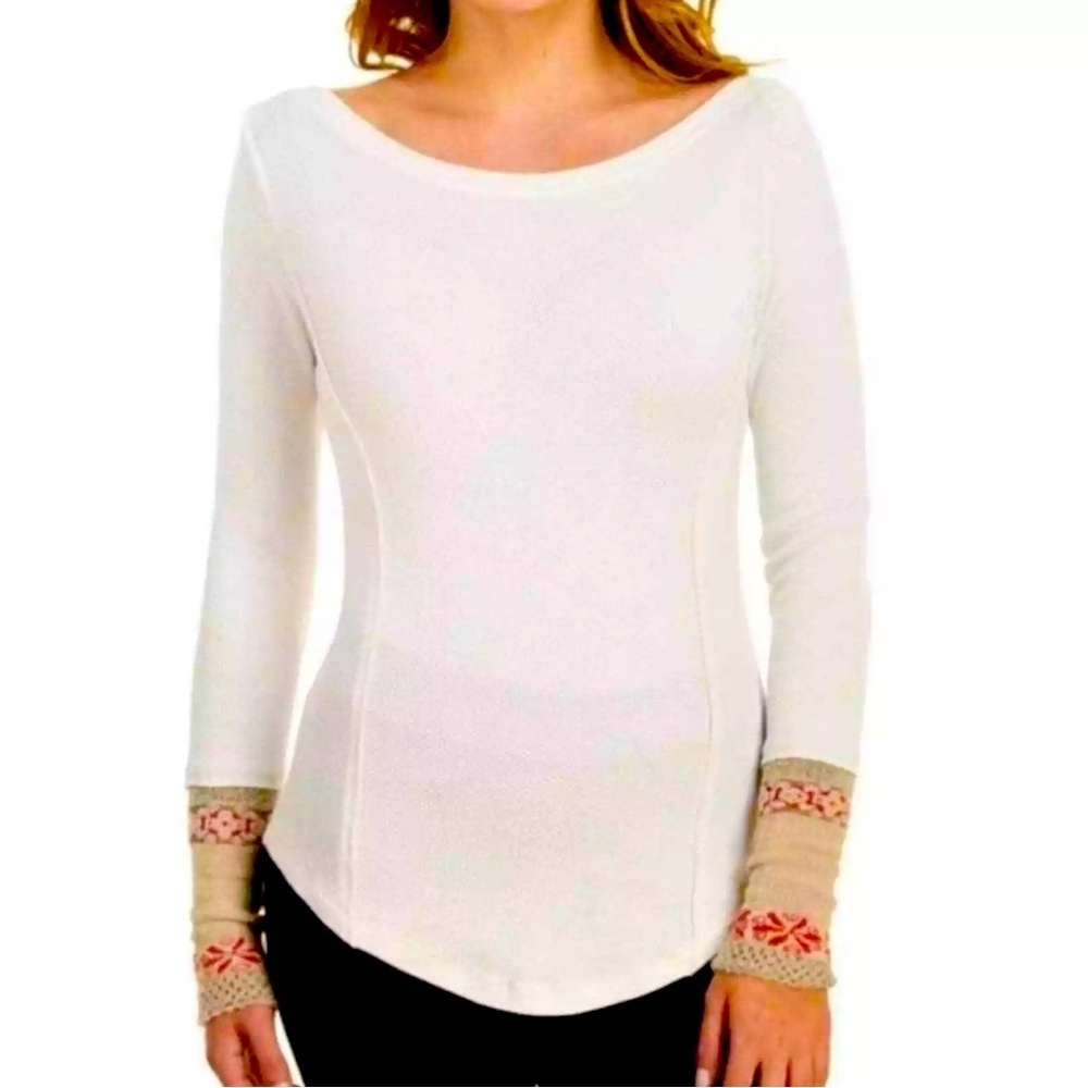 Free People Newbie Rosy Cuff Thermal Top in Cream Size M